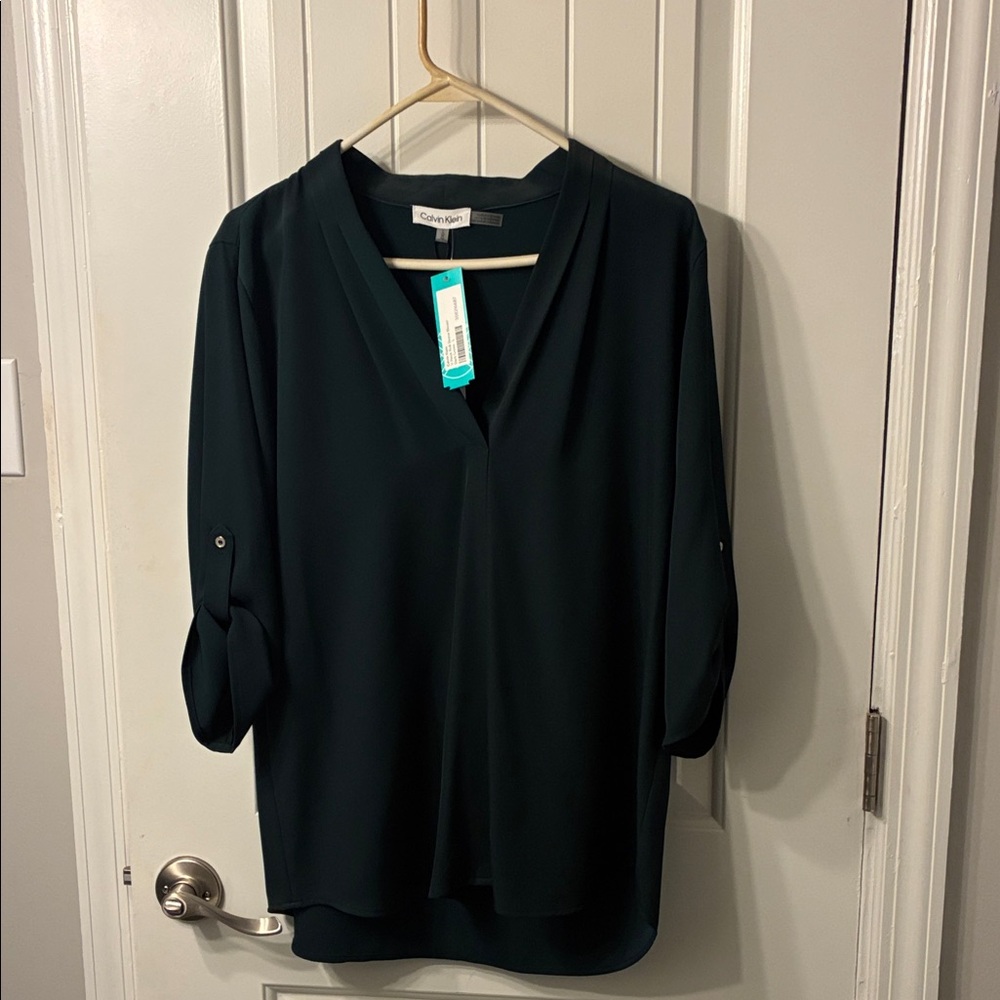 Calvin Klein Women's Dark Green V-Neck Blouse